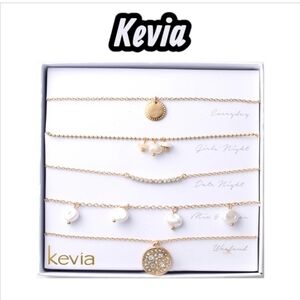 NWT Kevia Gold Pearl Cluster Layered Necklace Set 5 Pc Gift Box Jewelry